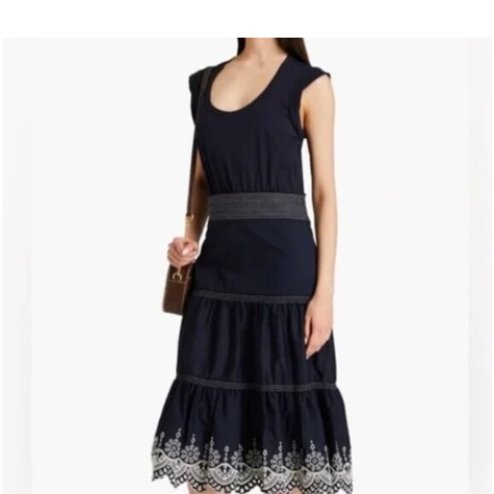 NWOT VERONICA BEARD Amaia Navy Midi Eyelet Short Sleeve Embroidered Dress Size S - Picture 5 of 11